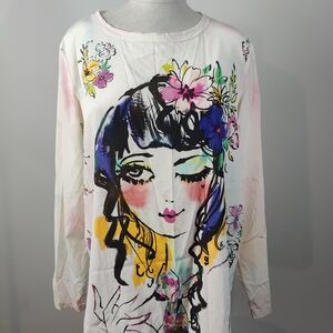 White Floral Portrait Long-Sleeve Tee